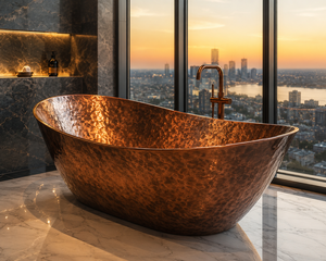 Bañera de Cobre Moderna Hecha a Mano, Bañera Independiente para Interiores Contemporáneos, Bañera de Cobre Artesanal de Estilo Vintage para el Lujo - Product Image 3
