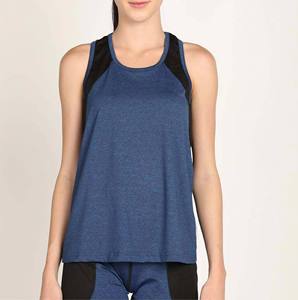 Women's Blue And <b>Black</b> Color Blocked Tank <b>Top</b> O-Neck Quick Dry Sporty Knitted Sleeveless Tank <b>Top</b> With Custom Logo - Product Image 5