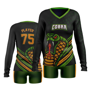 Ensemble d'uniformes de volley-ball pour hommes Cobra, sublimé, col en V, manches courtes, évacuation de l'humidité, 100 % polyester, élastique, nom du joueur - Product Image 1