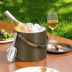Golden Round Stainless Steel <b>Ice</b> <b>Bucket</b> <b>With</b> <b>Lid</b> And Scoop Rust Resistant Modern Party Beverage Cooler - Product Image 3
