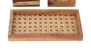 Ensemble de brûleurs d'encens en bois et rotin, luxe, en bois de manguier, encensoir Bakhoor avec incrustation en cannage tressé, boîte de rangement et plateau assortis - Product Image 5