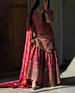 Robe ethnique indienne et pakistanaise moderne en tissu faux georgette lourd, ensemble sharara et palazzo de créateur avec dupatta, prêt-à-porter - Product Image 4