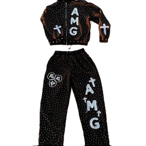 Ensemble de survêtement AMG à pois noir, manches longues, fermeture éclair, pantalon de jogging streetwear, unisexe adulte, style automne - Product Image 1