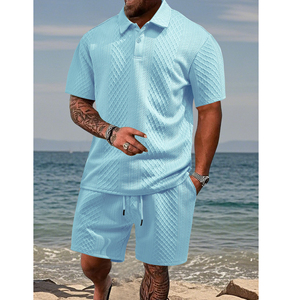Men's Formal Short Sleeve Shirt Shorts <b>Set</b> Thin Embroidered Collar Breathable Summer Business Polyester Solid Color Mid-rise - Product Image 1