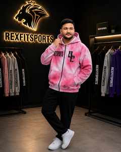 REXFITSPORTS 2026 Sweat à capuche personnalisé rose tie-dye entièrement zippé 280-300 GSM en coton polyester molletonné imprimé streetwear - Product Image 4