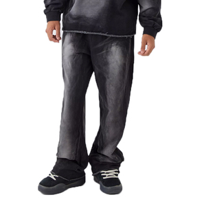 <b>Mens</b> Black Dip Dye Hooded Tracksuit Set Full Sleeve Loose Fit Sweatshirt With Side Pockets Streetwear Autumn Style - Product Image 3