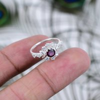 Cincin Garnet Alami Potongan Bundar Brilian Perak Sterling Perhiasan Mewah untuk Pertunangan Janji Ulang Tahun dengan Harga Terbaik