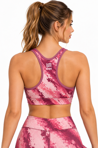 Sujetador deportivo personalizado para mujer, color rosa, con paneles de malla, top de entrenamiento, soporte medio, para gimnasio, yoga, fitness, ropa deportiva - Product Image 5