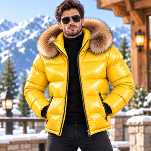 <b>Men's</b> <b>Casual</b> Leather Puffer <b>Jacket</b> with Hood Plaid Pattern-<b>Summer</b> Ready - Product Image 1
