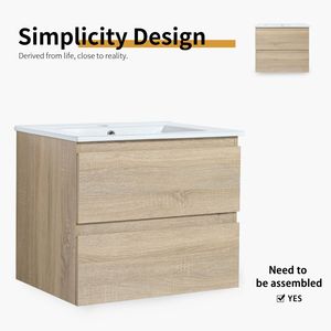Mobile Bagno Sospeso da 24 Pollici con Lavabo in Ceramica e 2 Cassetti a Chiusura Ammortizzata, Facile da Montare - Product Image 3