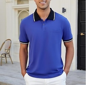 Camisetas de algodón a la moda para hombre, polos personalizados para golf, camisetas deportivas de fitness con contraste de color, ropa transpirable para hombre, polos. - Product Image 3