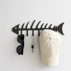 Fish Bone Black <b>Wall</b> <b>Key</b> <b>Hook</b> Holder Suitable For Office Desk Area <b>Key</b> Organization And Car <b>Keys</b> Hanging For Quick Pickup - Product Image 1