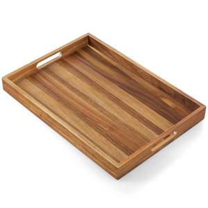 Plateau de service rectangulaire en bois artisanal à bords ondulés, design moderne, organisateur décoratif, idéal pour Diwali et Ramadan - Product Image 1