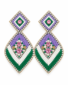 SSTRINGZ ER028 Boucles d'oreilles pendantes géométriques multicolores faites à la main avec perles et strass pour femmes - Product Image 1