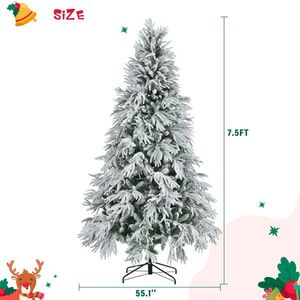 7.5FT Pre-Lit Spruce Snow-Flocked Christmas Tree Artificial <b>Hinged</b> Xmas Tree with 350 Multi-Color LED <b>Lights</b> 8 Flashing Modes - Product Image 4