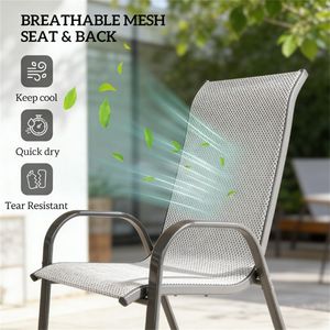 Set di 4 Sedie da Esterno Grigie Miste con Schienale per Terrazzo e Giardino, Senza Tavolo, Solo Sedie - Product Image 3