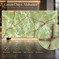 Panneau mural de douche en onyx vert Feuille d'albâtre translucide 8 * 4ft Panneau de pierre artificielle brillante Boîte d'éclairage moderne