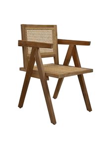 Silla de madera moderna de mediados de siglo con asiento y respaldo de mimbre, patas cónicas, muebles para sala de estar al aire libre - Product Image 2