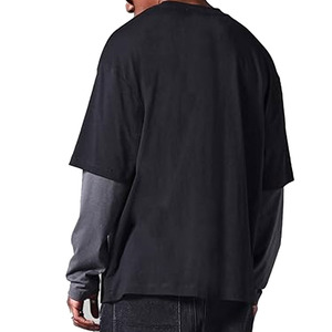 เสื้อยืดแขนสั้นสีดำทรงโอเวอร์ไซส์สำหรับผู้ชาย คอกลม สีพื้น ผ้าเจอร์ซีย์ถัก 100% ผ้าฝ้าย ดีไซน์เรียบง่าย - Product Image 6
