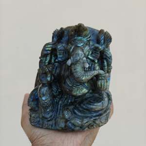 Statue de Ganesha en labradorite naturelle sculptée à la main, sculpture en pierre précieuse, décoration d'autel à domicile, cadeau, objet de collection - Product Image 1