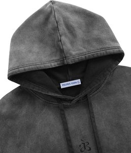 Sweat à capuche d'hiver surdimensionné, anti-plis, style streetwear, effet délavé vintage personnalisé |   Pull en polaire de polyester épais |   Marque privée - Product Image 3