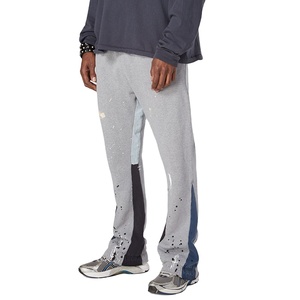 Custom 2025 Men's Streetwear Baggy Patchwork Flare Sweatpants Breathable Paint <b>Jogger</b> <b>Stacked</b> Flared Sweatpants Flat Front Style - Product Image 3