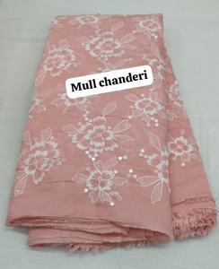 Tissu mull chanderi avec broderie de sequins, tissu ethnique exquis fait main de qualité supérieure en mélange de soie et de coton mull chanderi. - Product Image 5