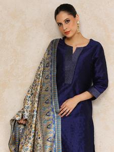 Ensemble Kurta en Soie Bleue avec Dupatta Imprimé – Tenue Traditionnelle pour Femme Inde Pakistan – Décontracté, Longueur Genou, Coupe Classique, Séchage Rapide - Product Image 1