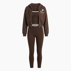 Conjunto de 3 piezas de vestido de tenis y pickleball para mujer, de manga corta, con capucha, leggings cortos hasta la rodilla, de punto, de elastano, para todas las estaciones - Product Image 2