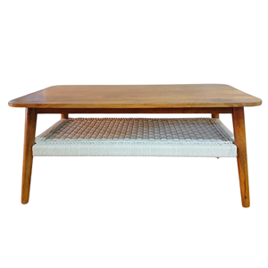 Mesa de Centro Moderna de Madera Maciza de Mango con Estante de Almacenamiento Tejido en Acabado Natural para Sala de Estar - Product Image 3