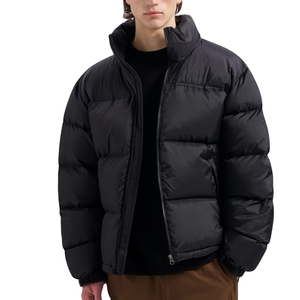 Veste matelassée noire pour homme, col montant, fermeture éclair, coupe-vent, épaisse, style décontracté, coupe régulière, rembourrage en polyester - Product Image 1
