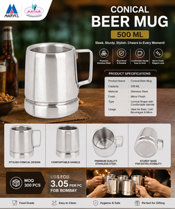 แก้วเบียร์ทรงกรวยสแตนเลส 500 มล. สไตล์คลาสสิก อุปกรณ์บาร์ที่ทนทาน - Product Image 3