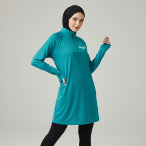 Haut respirant et modeste à manches longues pour femme avec trous pour les pouces, protection UPF50+, écologique, coupe ample, idéal pour le sport et les loisirs (fitness/yoga) - Product Image 1