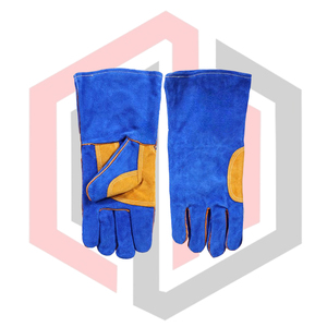 Blue Yellow Reinforced Leather Welding Gloves Full Safety Breathable Tear-Resistant Heat-Insulating Anti-Vibration Anti-static - Product Image 5