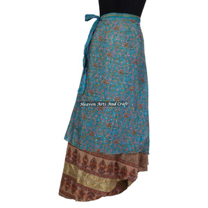 <b>Beach</b> Wear Recycled Reversible Silk Sari Wrap Skirts 2 Layer Reversible <b>Magic</b> Silk Saris Wrap Long Skirt Sexy Girls Long Wrap - Product Image 2