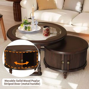Set di Tavolini da Caffè Moderni Impilabili con Vetro e Struttura in Legno Massello, Design Elegante - Product Image 4