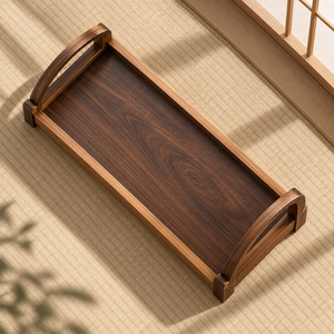 Plateau de service en bois surélevé avec poignées en forme d'arche |   Plateau de service décoratif en bois naturel pour le petit-déjeuner, la salle à manger et le café - Product Image 4