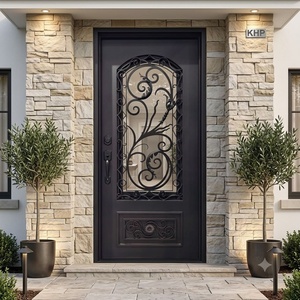Royal Luxury Steel Entry Door with Iron Glass Modern Design Water Resistant Powder-Coated Finish Easy Assembly Exterior <b>Swing</b> - Product Image 3