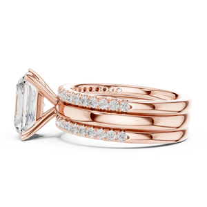 Anillo de compromiso y boda para mujer con diamante de laboratorio certificado IGI de lujo ecológico moderno de 3 CT con corte radiante y dos bandas a juego. - Product Image 4