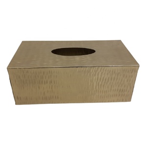 Boîte à mouchoirs rectangulaire en métal de fer de couleur or de haute qualité, finition en laiton - Product Image 1