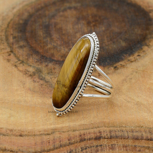 Bague en pierre œil de tigre naturelle, faite à la main, en argent 925, bijou en pierre précieuse pour elle - Product Image 1