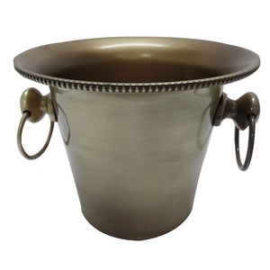 Antique Brass Finish Metal Champagne Bucket With <b>Ring</b> Handles And Beaded Rim Vintage Style Bronze Wine Chiller <b>Ice</b> Bucket - Product Image 4