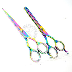 Tijeras de adelgazamiento de peluquería de pelo recto de salón de color arcoíris profesional y juego de tijeras de corte para la belleza del cabello en el salón - Product Image 2