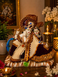 Figurine en résine Radha Krishna, sculptée à la main, sculpture artistique traditionnelle religieuse, décoration de table, Diwali, mariage, Art déco - Product Image 1