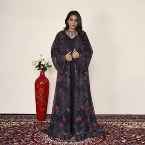 Abaya élégante en mousseline de soie à sequins, ouverte sur le devant, à manches longues, robe islamique modeste, jalabiya de luxe de style arabe, style Dubaï, pour femmes, taille plus, pour l'Aïd - Product Image 1