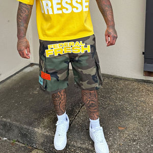 Pantalones Cortos Cargo de Camuflaje Vintage Transpirables para Hombre, 100% Algodón Vaquero, Cintura Alta, Cierre de Cremallera, Bordado de Cristal - Product Image 1