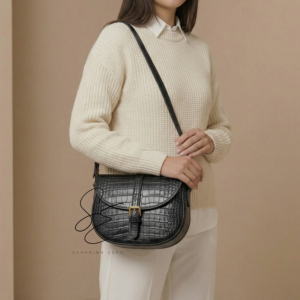 Bolso Bandolera de Cuero Genuino con Grabado de Cocodrilo, Estilo Preppy, con Cierre de Cremallera y Solapa, para Mujer, Bolso de Hombro Premium OEM Personalizado - Product Image 2