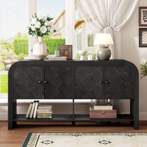Consolle Versatile U_Style con Doghe in Legno Intrecciato e Impiallacciatura in Legno Massello per Ingresso, Corridoio, Soggiorno o Foyer - Product Image 1