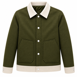 Blouson bomber vert olive pour homme, coupe classique, col et poignets, couleur unie, toile, fermeture boutonnée, décontracté, coupe-vent, hiver - Product Image 3
