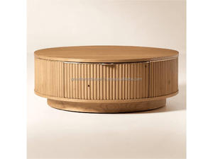 Modern Round Wooden Coffee Table with Hidden Storage Sliding Door Wooden Coffee Table Minimalist Round Storage Coffee Table 2026 - Product Image 2